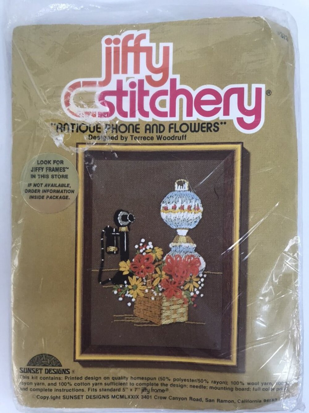Vintage Jiffy Stitchery ANTIQUE PHONE AND FLOWERS Embroidery Needlepoint Kit NEW